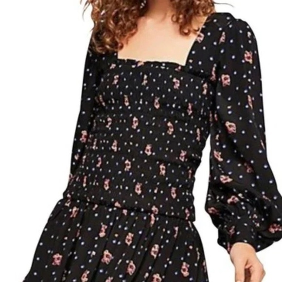 FREE PEOPLE Black Two‎ Faces Smocked Floral Combo Small Casual Dress NWT - Picture 1 of 8